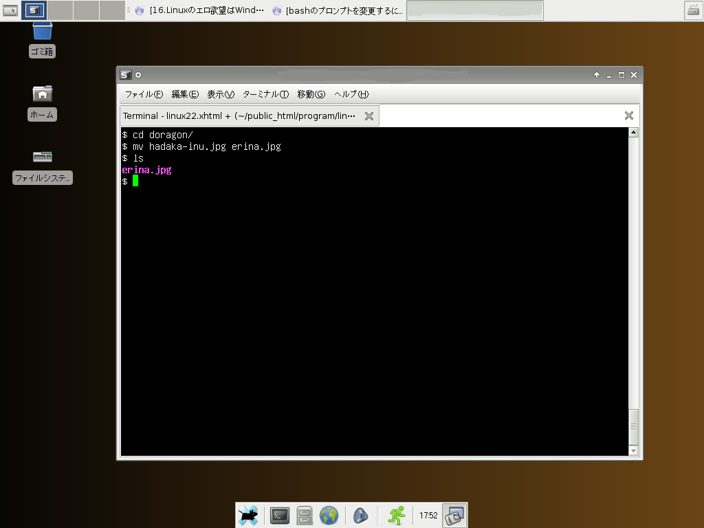 hadaka-inu.jpファイルをerina.jpgという名前に変更します